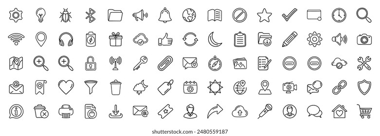 Gran conjunto de iconos de línea de contacto de Web en blanco