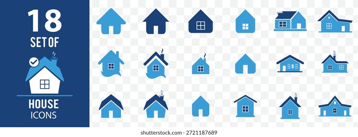  Big Set of Web home icon set for websites and apps. Simple house symbol. Flat real estate sign. Main page pictogram in filled, thin line, outline and stroke style. Isolated illustration Home flat icon set vector illustration. Simple monochrome house icon set On Transparent Background. EPS 10.