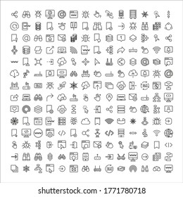 Gran conjunto de iconos de línea web. Ilustración vectorial aislada en un fondo blanco. Símbolos de calidad premium. Iconos vectoriales de trazo para el concepto o gráficos web. Sencillos signos de línea delgada. 