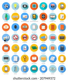 Big set for web and mobile applications of office work, social media, seo optimization, internet job, analysis of documents, purse, time is money, money, marketing concepts items icons in flat design