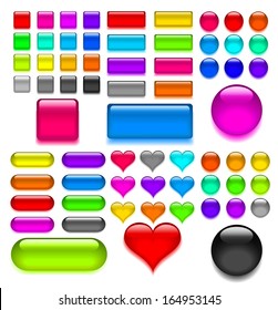 Big set web shiny glass buttons. Vector