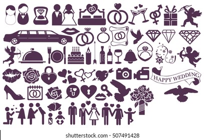 Big set wedding icons and sign