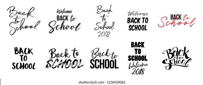 Big set of Welcome back to school labels. School Background. Education tag. Vector illustration. Typography, calligraphy badges.