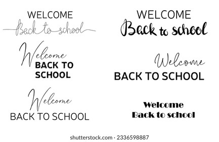 Gran conjunto de Bienvenidos de vuelta al texto escolar. Ilustración vectorial. Insignias con letras dibujadas a mano. Emblema de tipografía