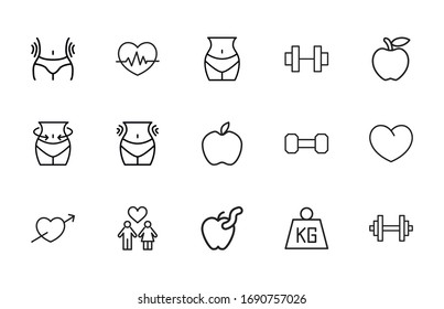 Big set of wellness line icons. Vector illustration isolated on a white background. Premium quality symbols. Stroke vector icons for concept or web graphics. Simple thin line signs. 