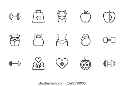 Big set of wellness line icons. Vector illustration isolated on a white background. Premium quality symbols. Stroke vector icons for concept or web graphics. Simple thin line signs. 