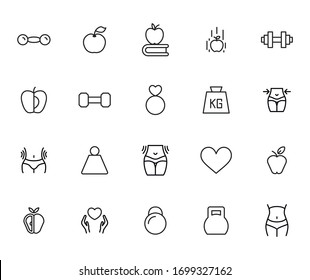 Big set of wellness line icons. Vector illustration isolated on a white background. Premium quality symbols. Stroke vector icons for concept or web graphics. Simple thin line signs. 