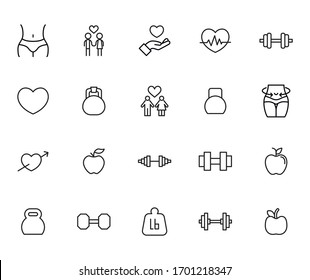 Big set of wellness line icons. Vector illustration isolated on a white background. Premium quality symbols. Stroke vector icons for concept or web graphics. Simple thin line signs. 