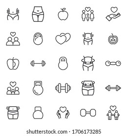 Big set of wellness line icons. Vector illustration isolated on a white background. Premium quality symbols. Stroke vector icons for concept or web graphics. Simple thin line signs. 