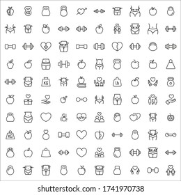 Big set of wellness line icons. Vector illustration isolated on a white background. Premium quality symbols. Stroke vector icons for concept or web graphics. Simple thin line signs. 