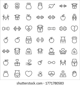 Big set of wellness line icons. Vector illustration isolated on a white background. Premium quality symbols. Stroke vector icons for concept or web graphics. Simple thin line signs. 