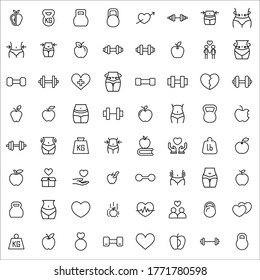 Big set of wellness line icons. Vector illustration isolated on a white background. Premium quality symbols. Stroke vector icons for concept or web graphics. Simple thin line signs. 