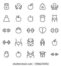 Big set of wellness line icons. Vector illustration isolated on a white background. Premium quality symbols. Stroke vector icons for concept or web graphics. Simple thin line signs.