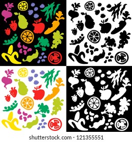 big set of whimsical fruit and vegetable silhouettes