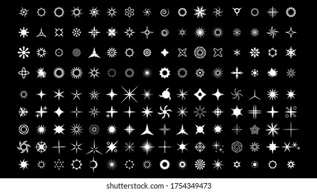 Big Set White Collection Star Icons Sparkles Vector Symbols Shine Elements