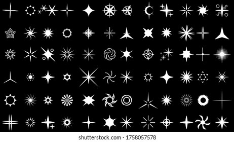 Big Set White Collection Star Icons Sparkles Vector Symbols Shine Elements