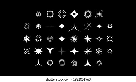 Big Set White Collection Star Icons Sparkles Vector Symbols Shine Elements