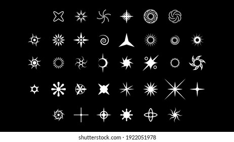 Big Set White Collection Star Icons Sparkles Vector Symbols Shine Elements