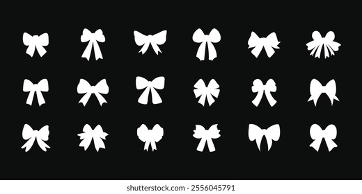 Big set of white isolated ribbons on a black background in a flat vector style