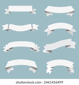 Big Set White Ribbon Mint Background 
With Gradient Mesh, Vector Illustration