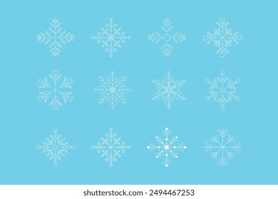 Big set white snowflakes Intricately Detailed Vector Illustration Perfect for Winter themed Imagery Captivating Masterfully сrafted Snow Design for xmas projects December holidays concept elements Joy