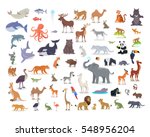 Big set of wild animals cartoon vectors. African, Australian, Arctic, Asian, South and North American fauna predators and herbivorous species.  Aquatic animals, fishes, tropical birds isolated icons  