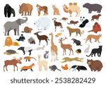 Big set of wild animals. Collection of cute vector characters of animal world in flat style, isolated on white