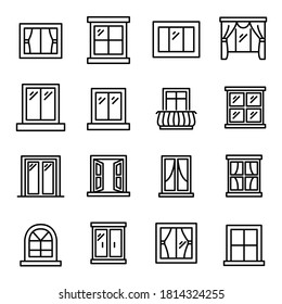 Große Anzahl von Symbolen für die Fensterzeile. Vektorgrafik einzeln auf weißem Hintergrund. Symbole in Premium-Qualität. Schlagt Vektorsymbole für Concept- oder Web-Grafiken. Einfache Dünnzeilenzeichen.