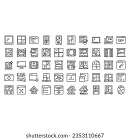 Big set of window line icons. Vector illustration isolated on a white background. Premium quality symbols. Stroke vector icons for concept or web graphics. Simple thin line signs.