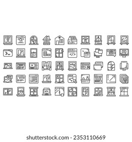 Big set of window line icons. Vector illustration isolated on a white background. Premium quality symbols. Stroke vector icons for concept or web graphics. Simple thin line signs.