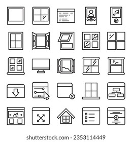 Gran conjunto de iconos de línea de ventana. Ilustración vectorial aislada en un fondo blanco. Símbolos de calidad premium. Iconos vectoriales de trazo para el concepto o gráficos web. Sencillos signos de línea delgada.