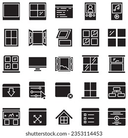 Gran conjunto de iconos de línea de ventana. Ilustración vectorial aislada en un fondo blanco. Símbolos de calidad premium. Iconos vectoriales de trazo para el concepto o gráficos web. Sencillos signos de línea delgada.