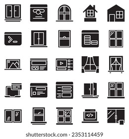 Big set of window line icons. Vector illustration isolated on a white background. Premium quality symbols. Stroke vector icons for concept or web graphics. Simple thin line signs.