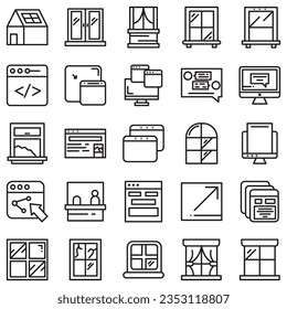 Big set of window line icons. Vector illustration isolated on a white background. Premium quality symbols. Stroke vector icons for concept or web graphics. Simple thin line signs.