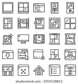 Gran conjunto de iconos de línea de ventana. Ilustración vectorial aislada en un fondo blanco. Símbolos de calidad premium. Iconos vectoriales de trazo para el concepto o gráficos web. Sencillos signos de línea delgada.