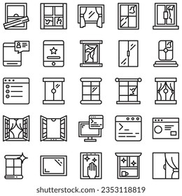 Big set of window line icons. Vector illustration isolated on a white background. Premium quality symbols. Stroke vector icons for concept or web graphics. Simple thin line signs.