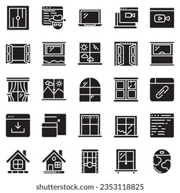 Big set of window line icons. Vector illustration isolated on a white background. Premium quality symbols. Stroke vector icons for concept or web graphics. Simple thin line signs.