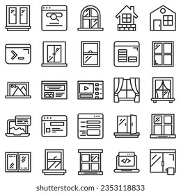 Big set of window line icons. Vector illustration isolated on a white background. Premium quality symbols. Stroke vector icons for concept or web graphics. Simple thin line signs.