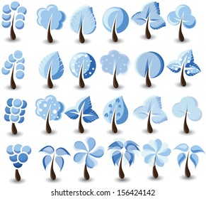 Big set of winter cartoon trees - vector 