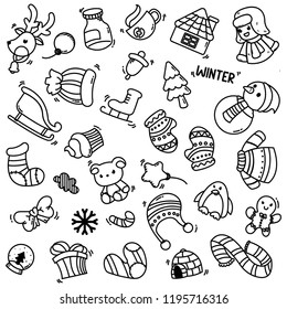 Big set of Winter Element With Doodle style