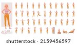 Big Set of woman lifestyle wear pink shirts color character vector design. Presentation in various action with emotions, running, standing and walking.