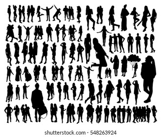 Big set of Woman and man Silhouettes