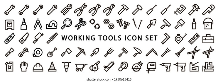 Big Set of Working Tools Icon (Bold outline version)