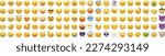 Big set of yellow emoji. iOS emoji, emoticons. WhatsApp emoji. Funny emoticons faces with facial expressions.