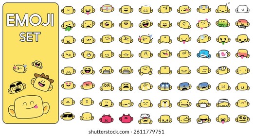 Big set of yellow square head emoji