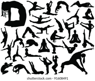 Big set of yoga silhouettes 2-vector