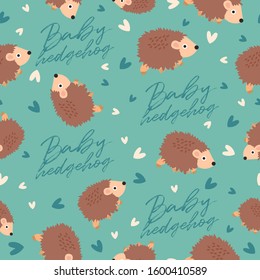 Big set of young animal seamless pattern : Baby hedgehog seamless pattern : Vector Illustration