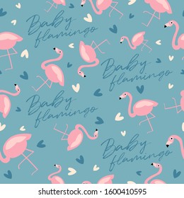 Big set of young animal seamless pattern : Baby flamingo seamless pattern : Vector Illustration
