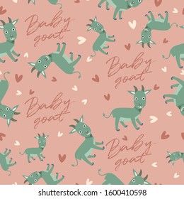 Big Set Of Young Animal Seamless Pattern : Baby Goat Seamless Pattern : Vector Illustration