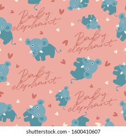 Big set of young animal seamless pattern : Baby elephant seamless pattern : Vector Illustration